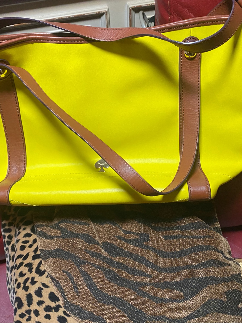 Kate Spade 19” wide Yellow Tote Bag with Brown Trim - Women Bags